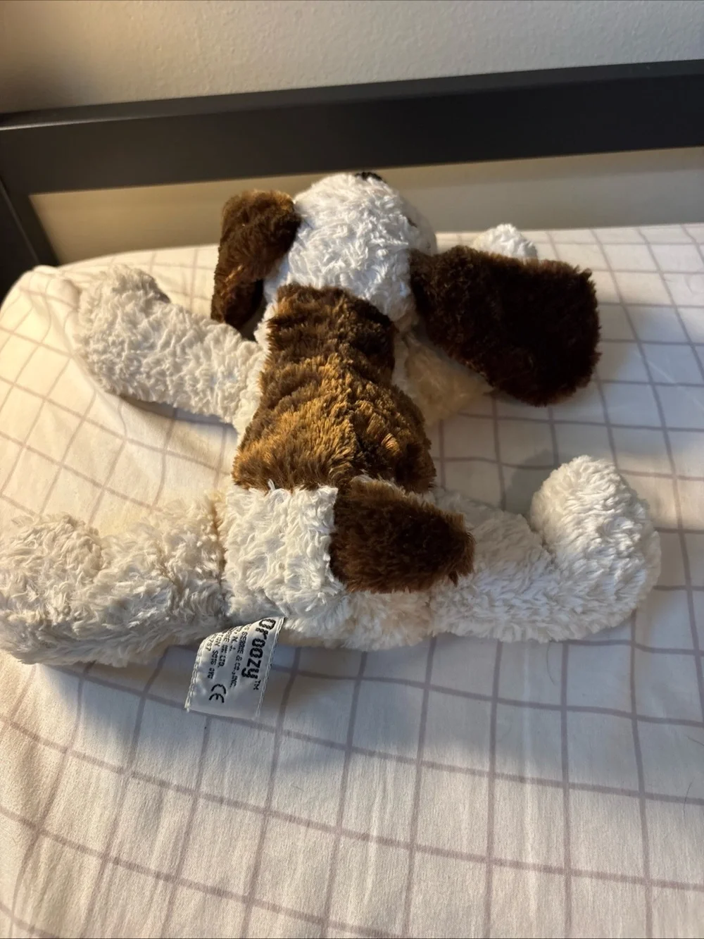 Russ Berrie Brown, White and Black Plush Dog Toy dogs name is droozy